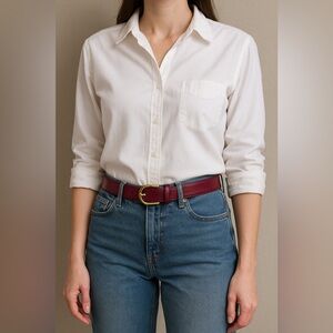 Vtg B.G. Street Burgundy Genuine Leather Belt Gold Buckle M 1.5” Wide Classic